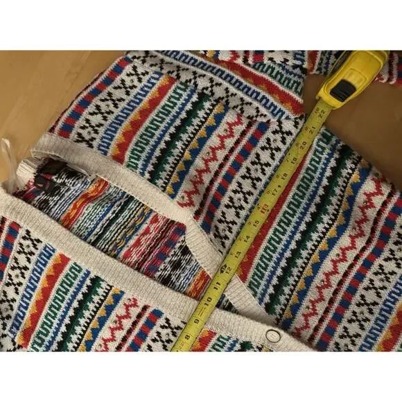 Vintage Lizsport Long Cardigan Multicolor Printed Maximalist White M - Picture 5 of 5